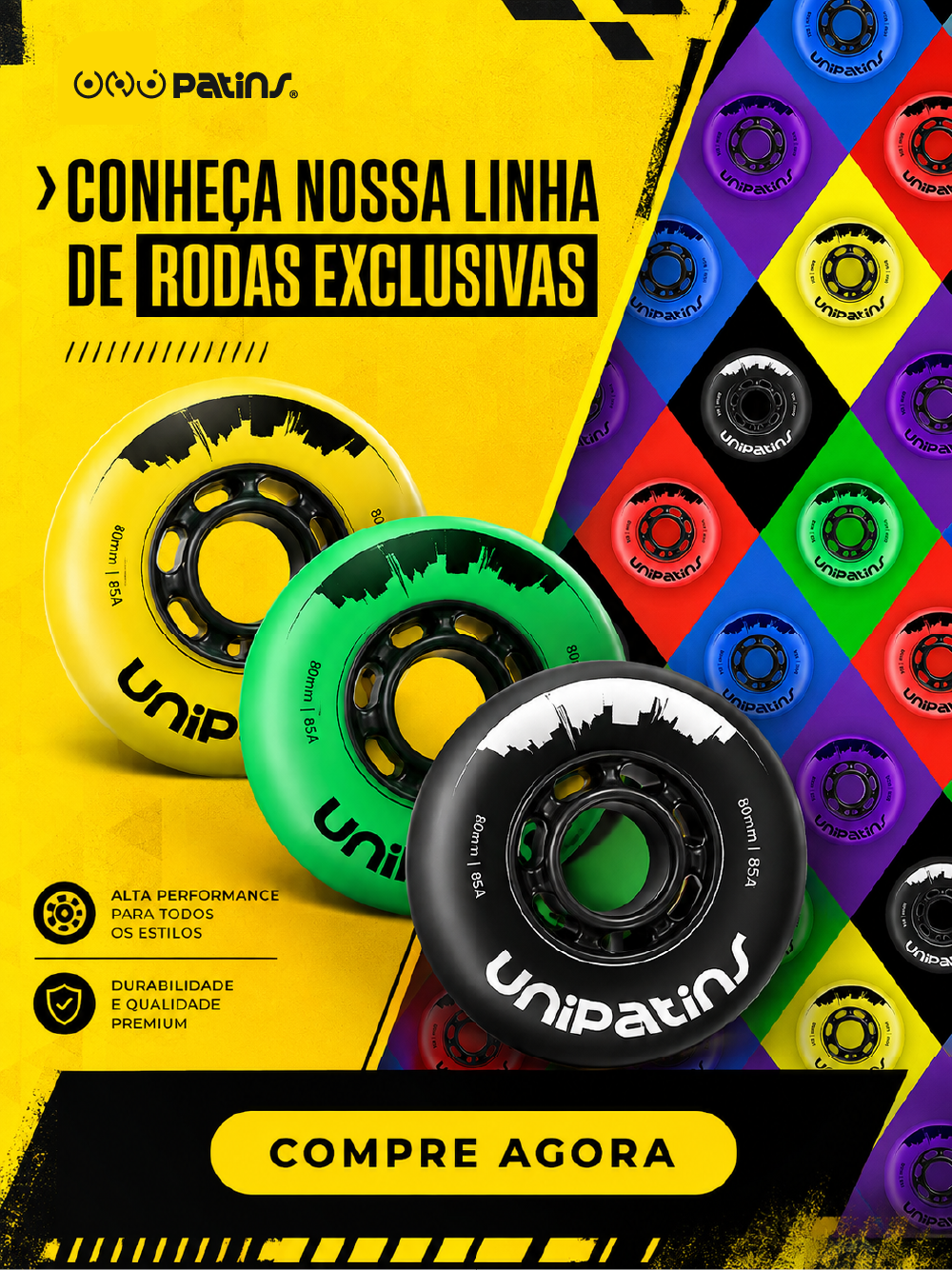 Linha de rodas exclusivas Uni Patins
